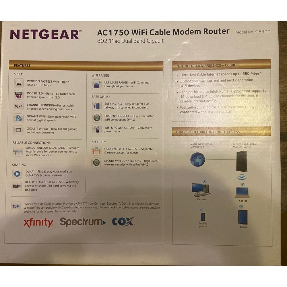 Netgear AC1750 WiFi Cable Modem Router‎ (C6300) - Picture 2 of 9